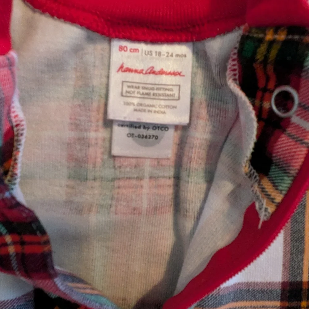 Hanna Andersson Red and White Plaid Onesie Zip Pajamas
